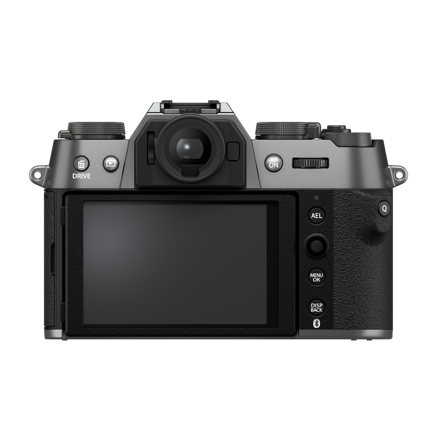 Product shot of Fujifilm X-T50 camera on white background back view