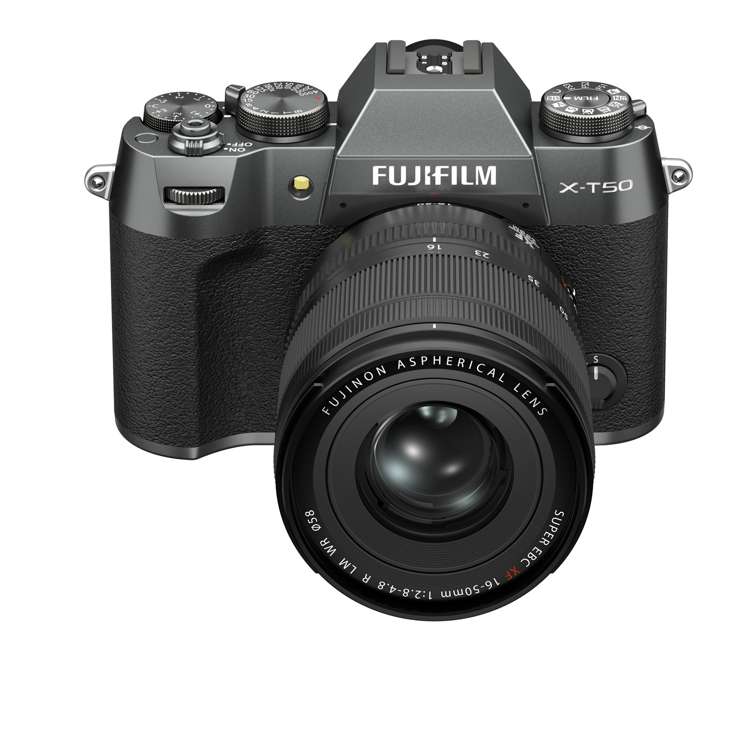 front viewProduct shot of Fujifilm X-T50 camera on white background front view