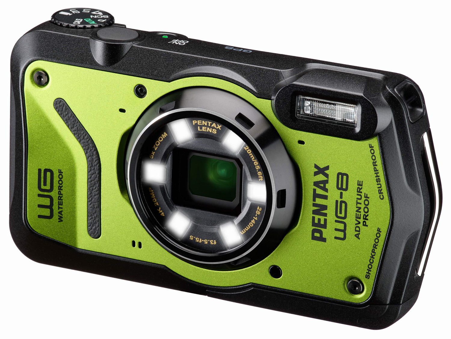 Product photo of Pentax WG-8 waterproof camera on white background