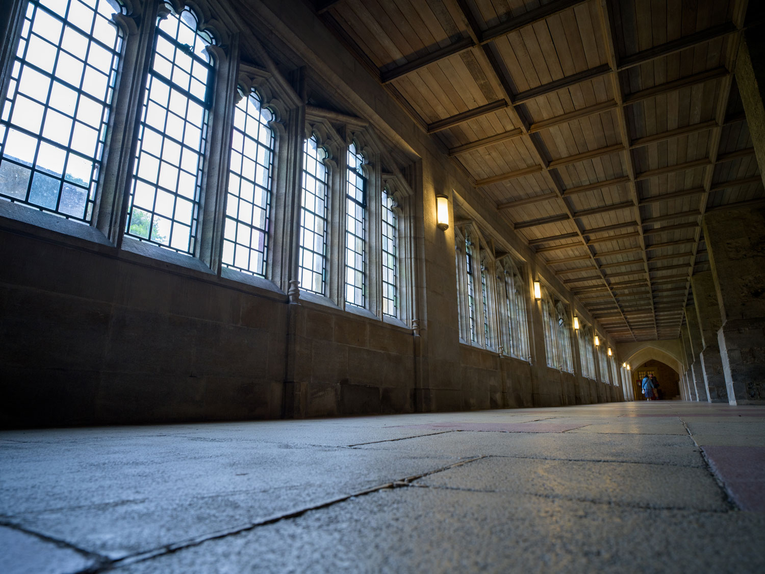 Image from low angle of cloisters corridor